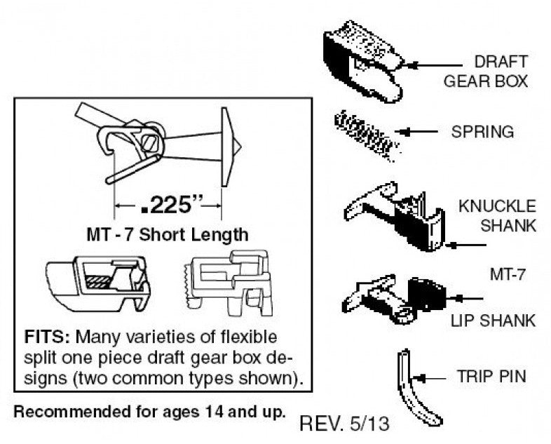 Micro Trains Line N 00130012 (1128) Universal Couplers Short T-Shank MT-7 Conversion – 2 pair