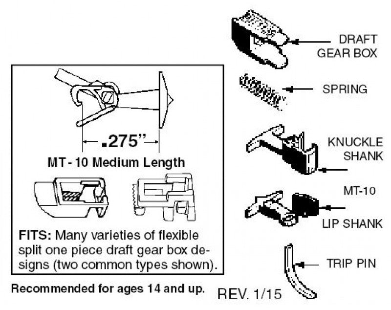 Micro Trains Line N 00130013 (1129) Universal Couplers Medium T-Shank MT-10 Conversion – 2 pair