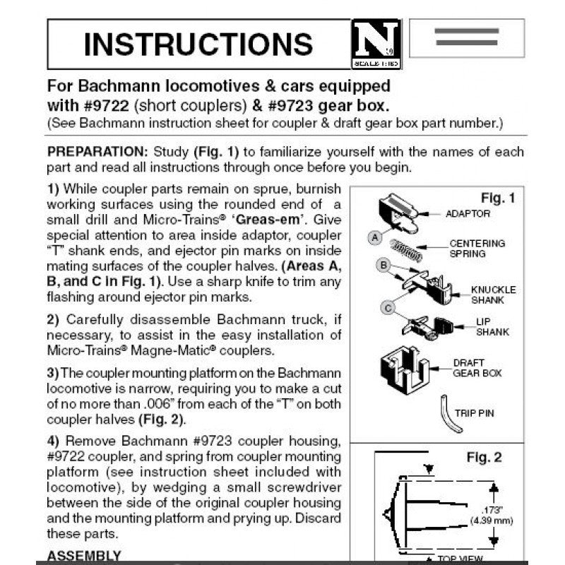 Micro Trains Line N 001 33 030 (1133) Medium Shank Bachmann Coupler Assemblies with Adaptors Kit 2-Pair