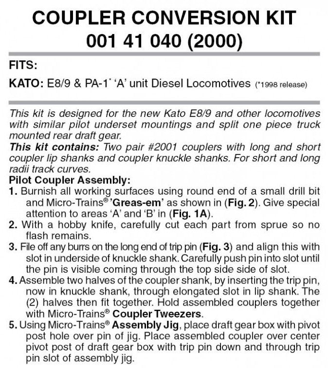 Micro Trains Line N 00141040 (2000) Locomotive Coupler Conversion Kit E8A/9A - 2 Pair