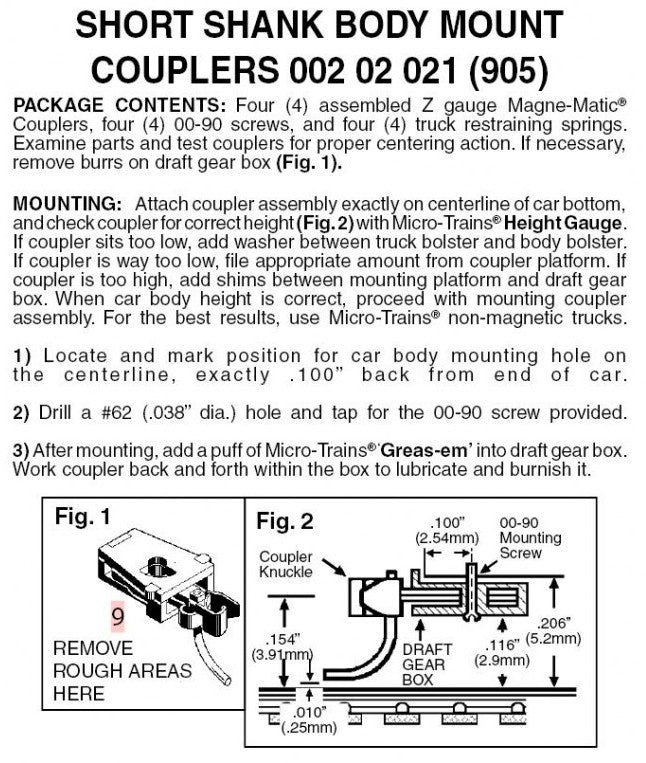 Micro Trains Line Nn3/Z 00202021 (905) Body Mount Coupler for Nn3 & Z Cars - 2 Pair