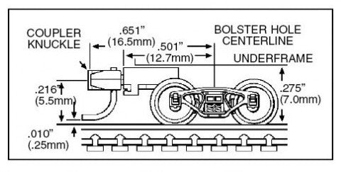 Micro Trains Line N 00302022 (1003) Bettendorf Trucks with Medium Extension Couplers - 1 Pair