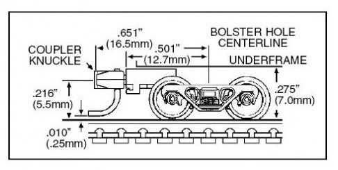 Micro Trains Line N 00302042 (1037) Barber Roller Bearing Trucks with Medium Extension Couplers - 1 Pair