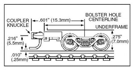 Micro Trains Line N 00302043 (1024) Barber Roller Bearing Trucks with Medium Plus Extension Couplers - 1 Pair