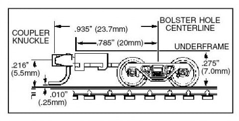 Micro Trains Line N 00302044 (1038) Barber Roller Bearing Trucks with Long Extension Couplers - 1 Pair