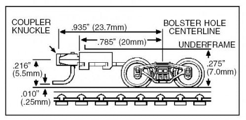 Micro Trains Line N 00310024 (1002-10) Bettendorf Trucks with Long Extension Couplers - 10 Pair