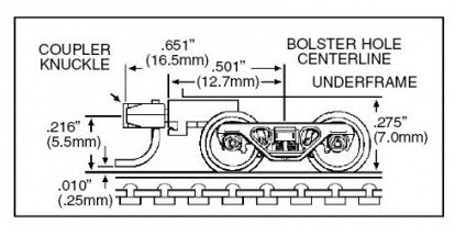 Micro Trains Line N 00310032 (1033-10) Roller Bearing Trucks with Medium Extension Couplers - 10 Pair