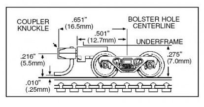Micro Trains Line N 00310042 (1037-10) Barber Roller Bearing Trucks with Medium Extension Couplers - 10 Pair