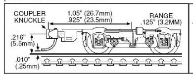 Micro Trains Line N 00342051 (1017-S) 4-Wheel Lightweight Silver Passenger Car Trucks with Adjustable Couplers - 1 Pair