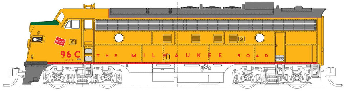 Kato N 176-2303 DCC Ready EMD FP7A Milwaukee Road 'Post 1955 Armour Yellow' MILW #96C
