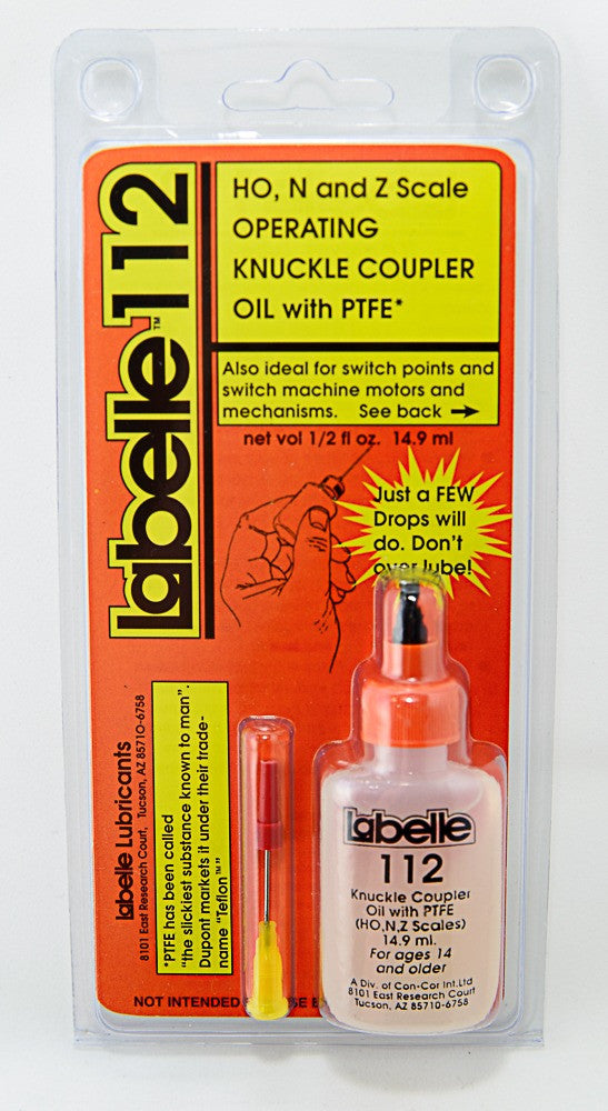 Labelle 112 HO N & Z Scale Operating Knuckle Coupler Oil with PTFE - 1/2 oz., 14.9 mL