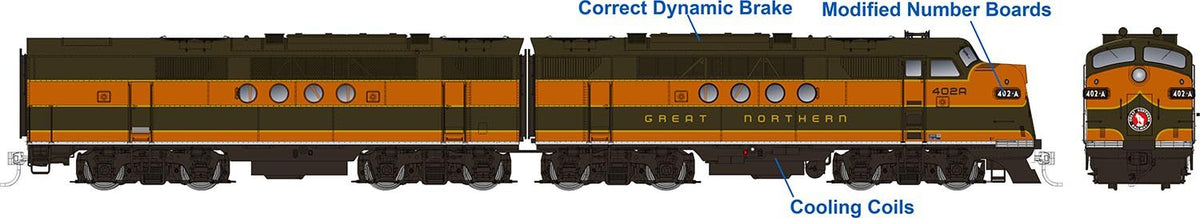 Rapido Trains Inc HO 53022 DCC Ready EMD FT A+B Locomotive Set GN "As Delivered Scheme" GN #408-C + 408-D