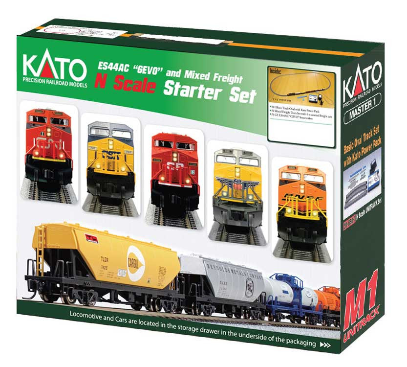 Kato N 106-0020 DCC Ready GE ES44AC GEVO Mixed Freight Starter Set - Canadian National