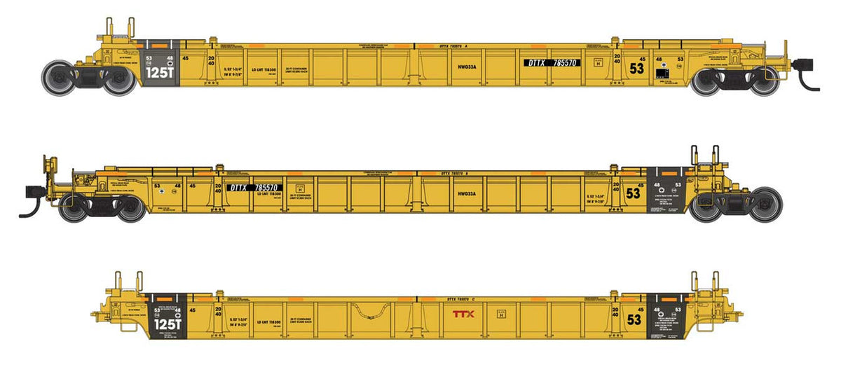 Walthers Mainline HO 910-55826 NSC Articulated 3-Unit 53' Well Car TTX DTTX #785570
