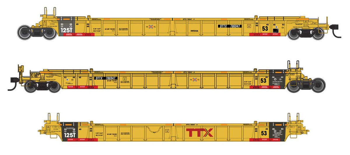 Walthers Mainline HO 910-55832 NSC Articulated 3-Unit 53' Well Car TTX DTTX #786947