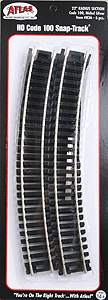 Atlas HO 836 Code 100 Snap Track Nickel-Silver Rail Black Ties 22" Radius Curve - 6-Pack