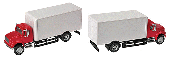 Walthers SceneMaster HO 949-11291 International 4900 Single-Axle Box Van Delivery Truck Red Cab / White Box Assembled