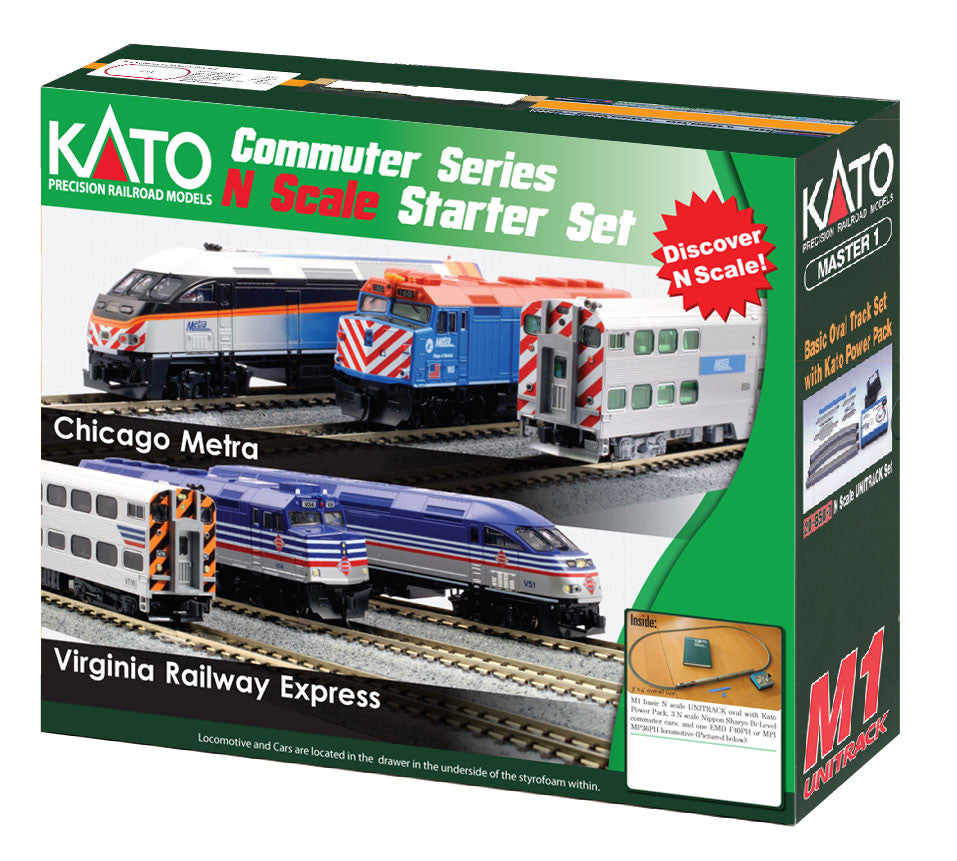 Kato N 106-0037 Chicago Metra 'New Paint' EMD F40PH and Gallery Bi-Level Commuter Passenger Starter Set