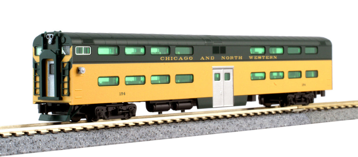 Kato N 106-104-LS-DMW C&NW EMD E8A with DCC/ESU LokSound V5 and Pullman Bi-Level Lighted Cars DCC Cab Car '400' Train 6-Unit Set
