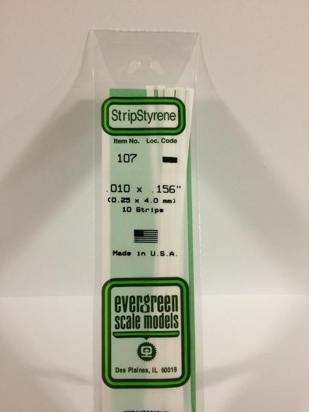 Evergreen Scale Models 107 - .010" X .156" Strip Styrene - 10 Pieces