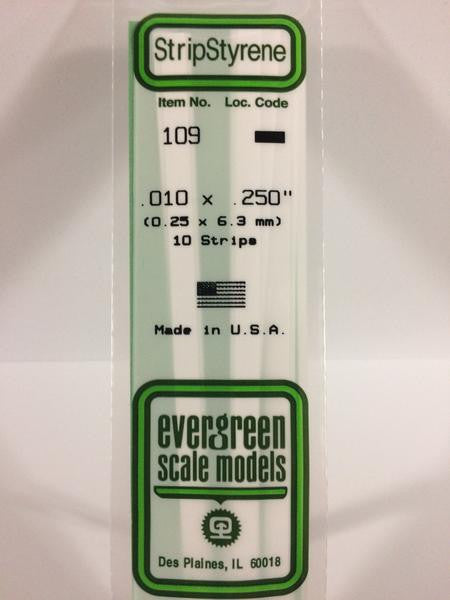Evergreen Scale Models 109 - .010" X .250" Strip Styrene - 10 Pieces