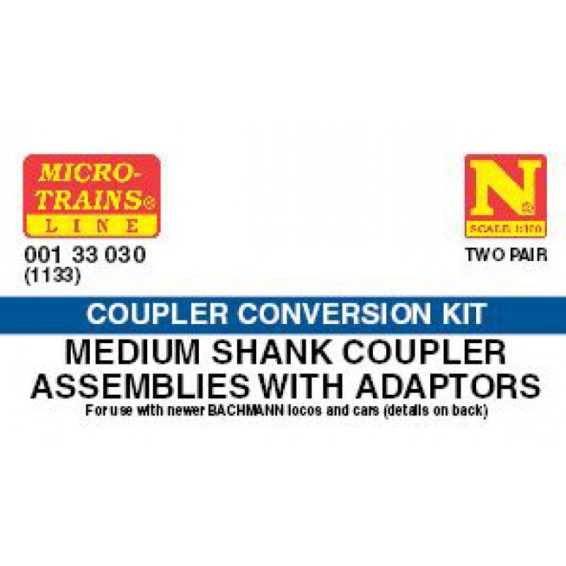 Micro Trains Line N 001 33 030 (1133) Medium Shank Bachmann Coupler Assemblies with Adaptors Kit 2-Pair