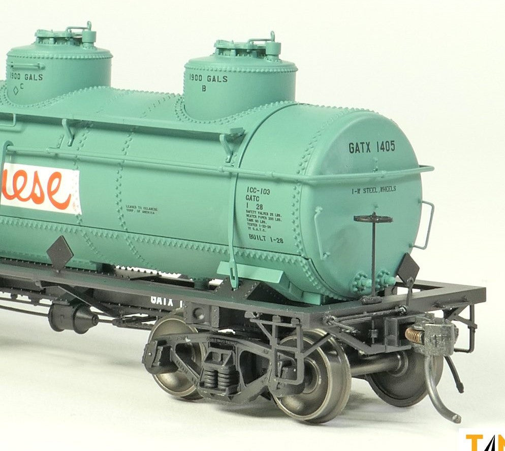 Tangent Scale Models HO 11510-05 General American 1928-Design 6000 Gallon 3-Compartment Tank Car GATX 'Celanese' Green 1959+ GATX #1405