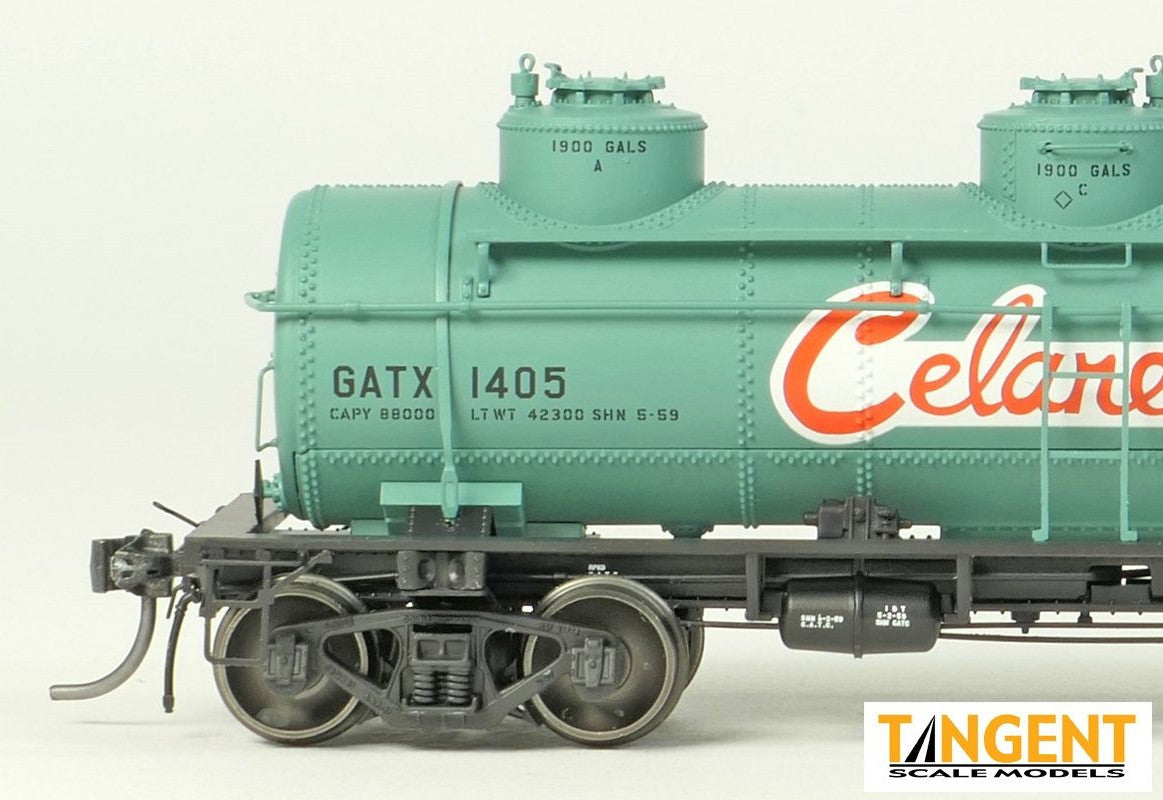 Tangent Scale Models HO 11510-05 General American 1928-Design 6000 Gallon 3-Compartment Tank Car GATX 'Celanese' Green 1959+ GATX #1405