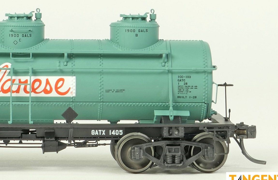 Tangent Scale Models HO 11510-05 General American 1928-Design 6000 Gallon 3-Compartment Tank Car GATX 'Celanese' Green 1959+ GATX #1405