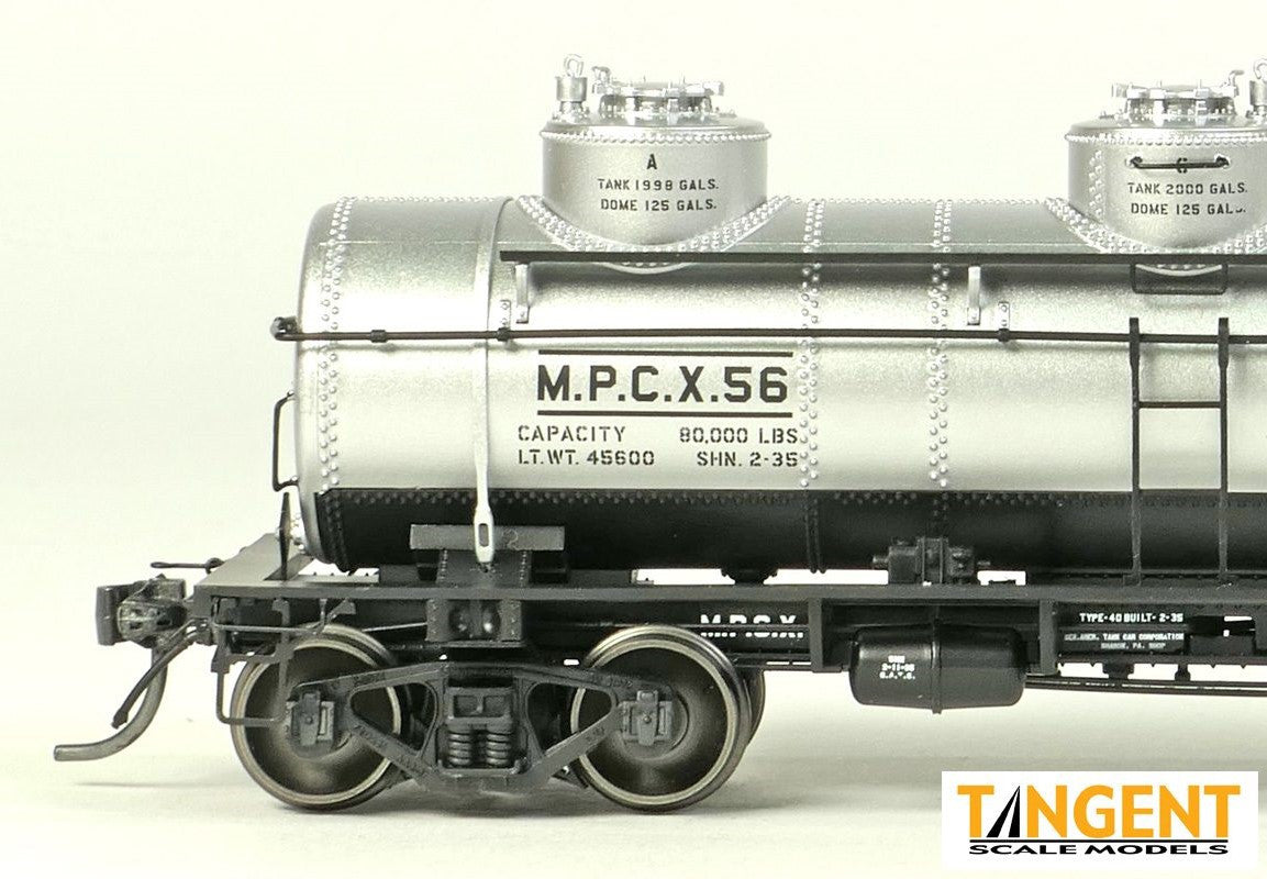 Tangent Scale Models HO 11517-04 General American 1928-Design 6000 Gallon 3-Compartment Tank Car Magnolia Petroleum Company 'Original Delivery Silver and Black 1935+' MPCX #56
