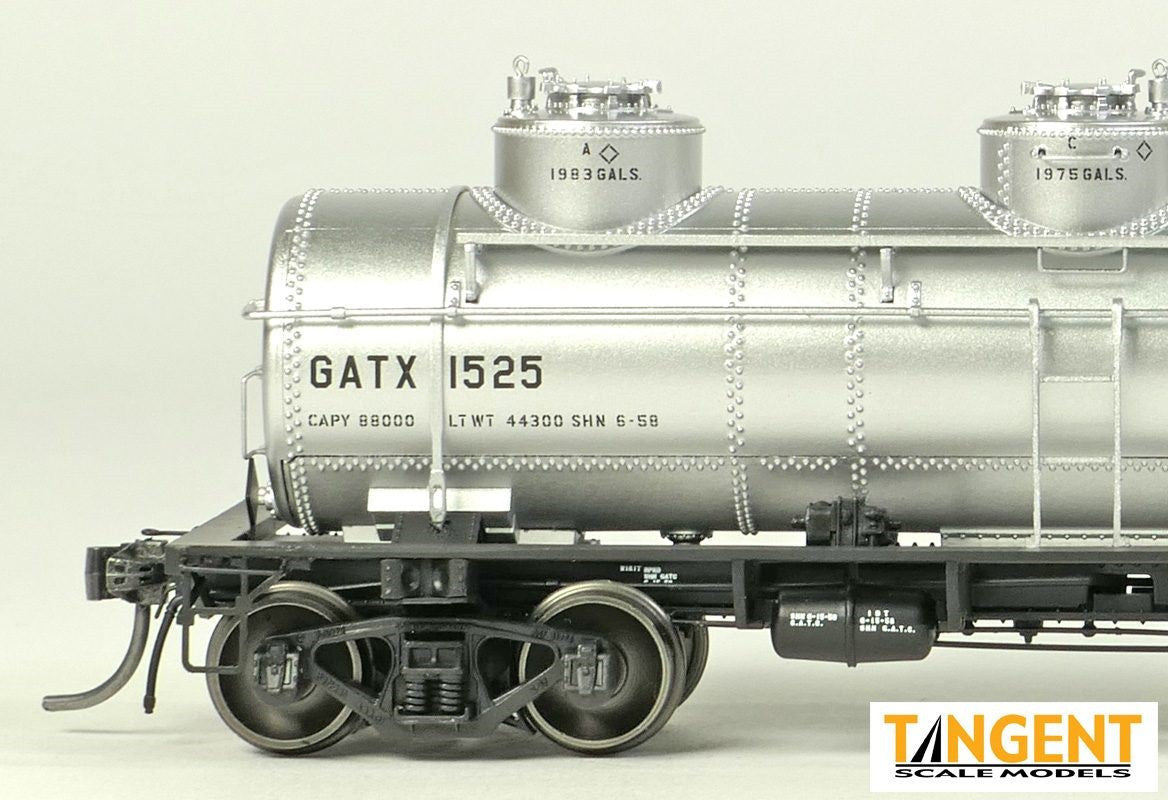 Tangent Scale Models HO 11524-02 General American 1928-Design 6000 Gallon 3-Compartment Tank Car GATX 'Silver Lease 1958+' GATX #1528