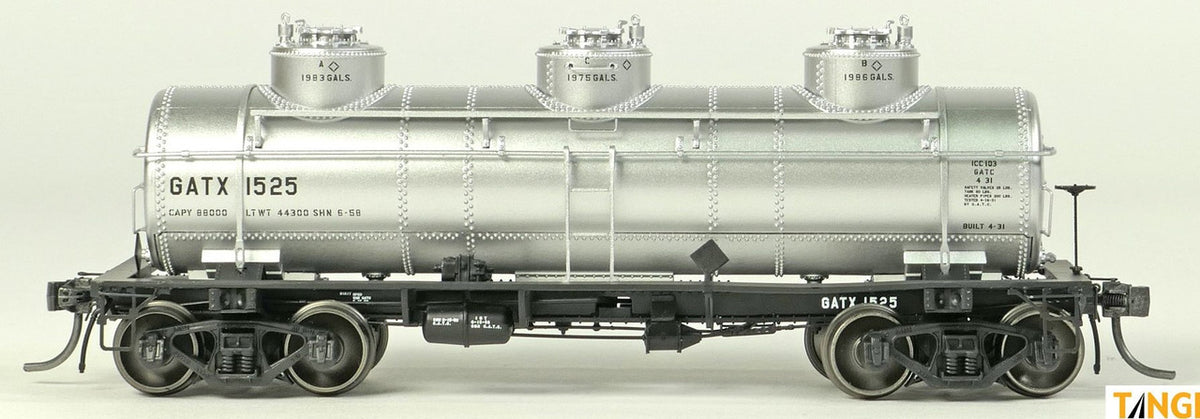 Tangent Scale Models HO 11524-02 General American 1928-Design 6000 Gallon 3-Compartment Tank Car GATX 'Silver Lease 1958+' GATX #1528