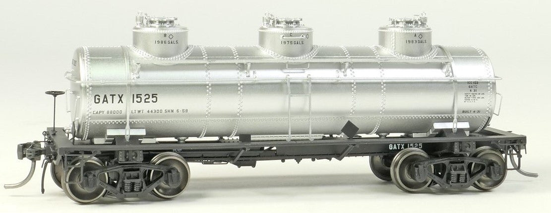 Tangent Scale Models HO 11524-02 General American 1928-Design 6000 Gallon 3-Compartment Tank Car GATX 'Silver Lease 1958+' GATX #1528