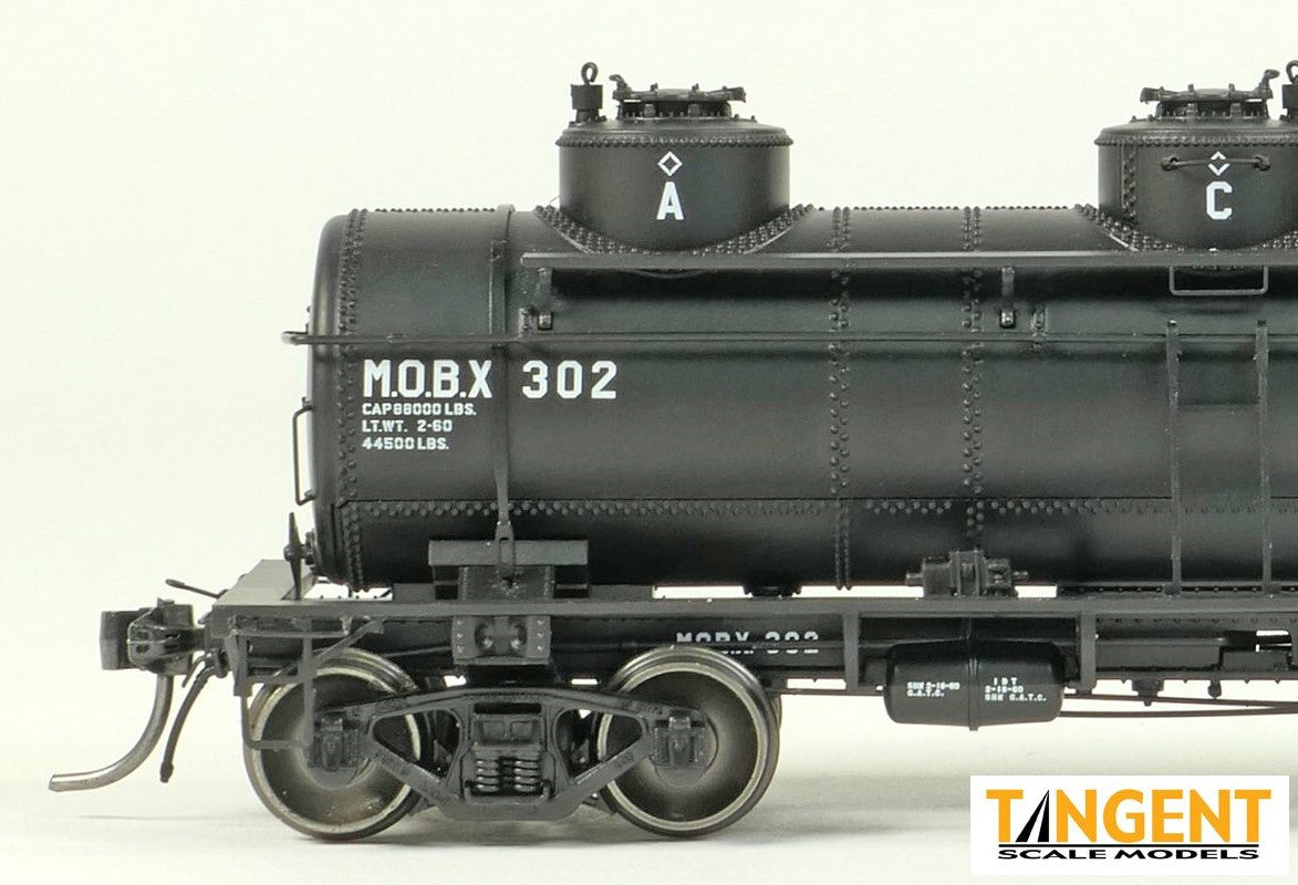 Tangent Scale Models HO 11527-01 General American 1928-Design 6000 Gallon 3-Compartment Tank Car 'Mobil Oil Company Black Lease 1960+' MOBX #302