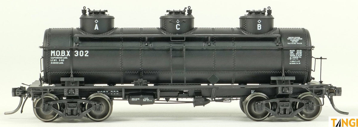 Tangent Scale Models HO 11527-02 General American 1928-Design 6000 Gallon 3-Compartment Tank Car 'Mobil Oil Company Black Lease 1960+' MOBX #310