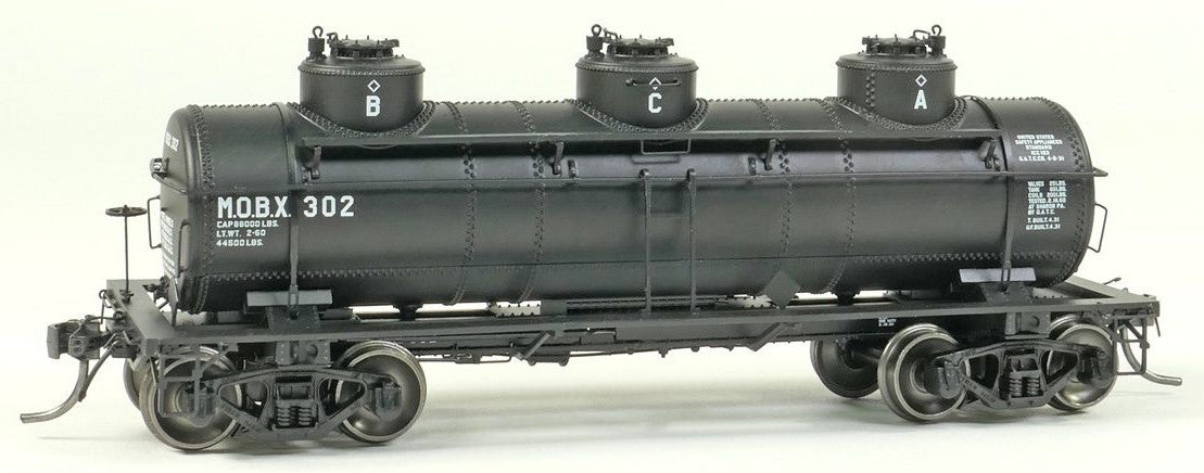 Tangent Scale Models HO 11527-01 General American 1928-Design 6000 Gallon 3-Compartment Tank Car 'Mobil Oil Company Black Lease 1960+' MOBX #302