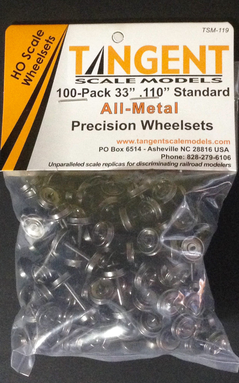 Tangent HO 119 33" Normal Tread 0.110" Blackened All-Metal Precision Wheelsets - 100 pack