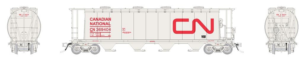 Rapido Trains Inc HO 127024-371673 NSC 3800cuft Covered Hopper Canadian National 'Wet Noodle' Delivery Scheme White Car CN #371673
