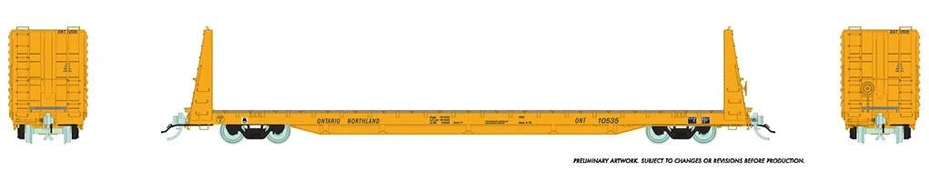 Rapido Trains Inc HO 147007-10542 Marine Industries 66' Bulkhead Flatcar Ontario Northland ONT #10542