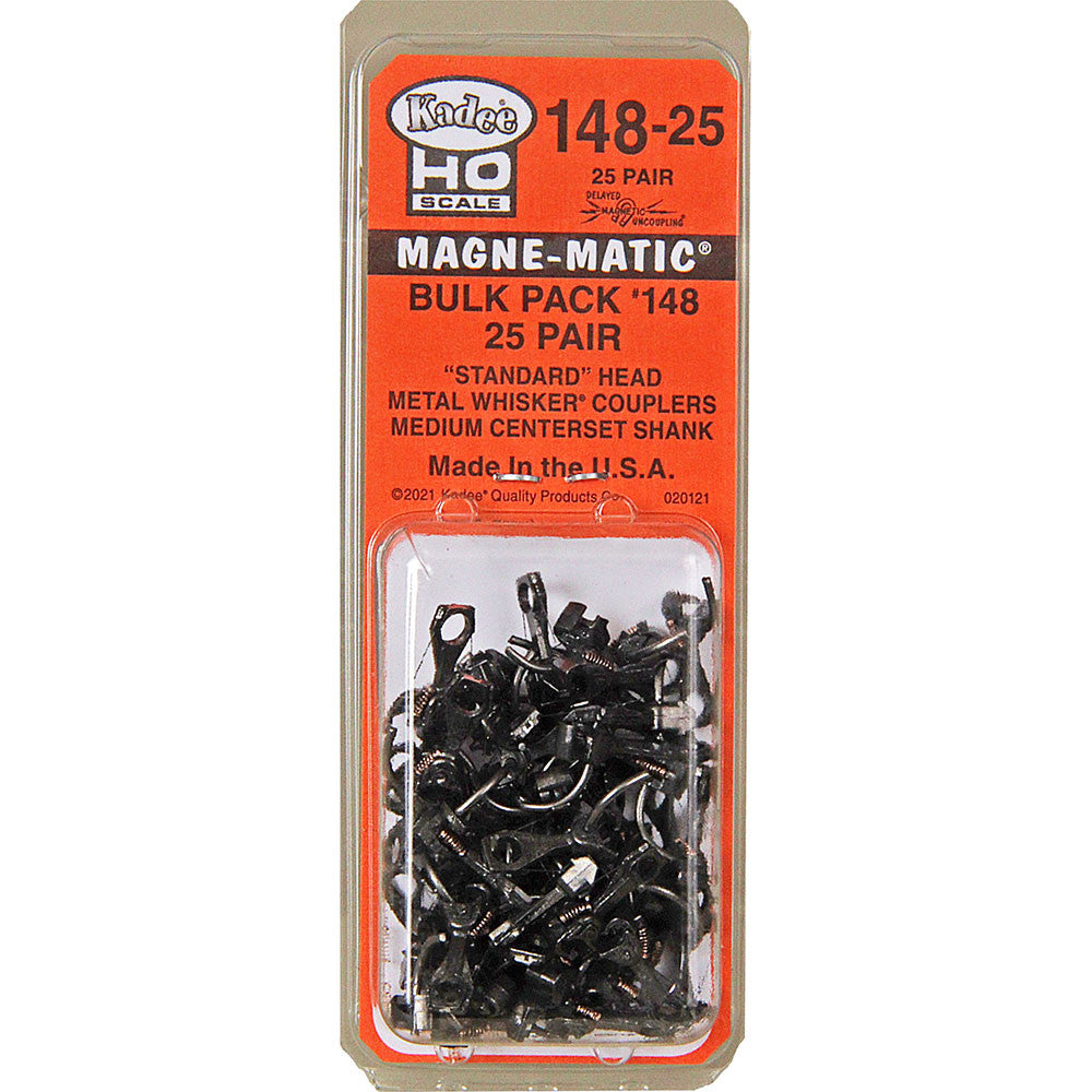 Kadee HO #148-25 Bulk Pack #148 Whisker Metal Coupler without Draft Gear Boxes Medium 9/32" Centerset Shank - 25 Pair