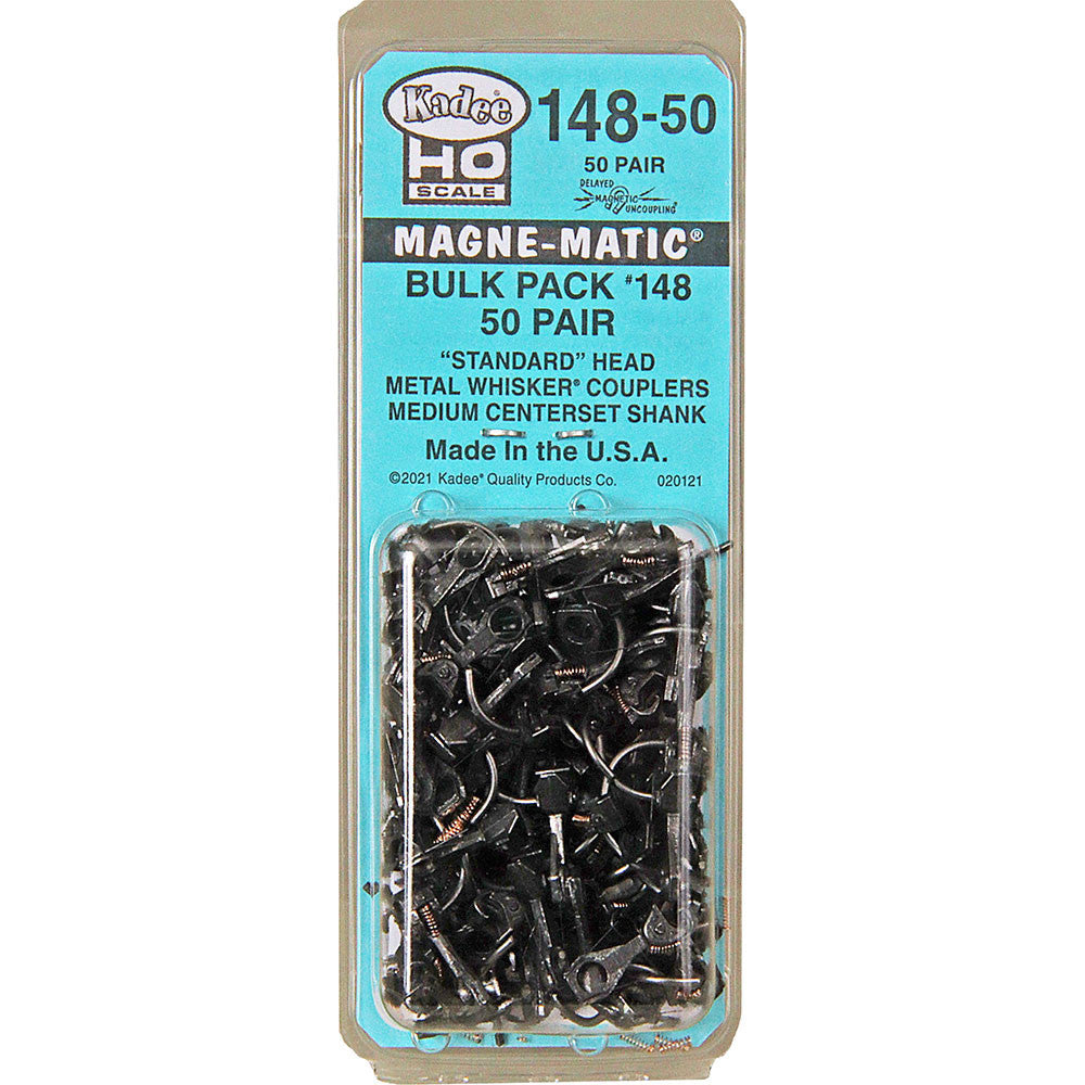 Kadee HO #148-50 Bulk Pack #148 Whisker Metal Couplers without Draft Gear boxes Universal Medium 9/32" Centerset Shank - 50 Pair