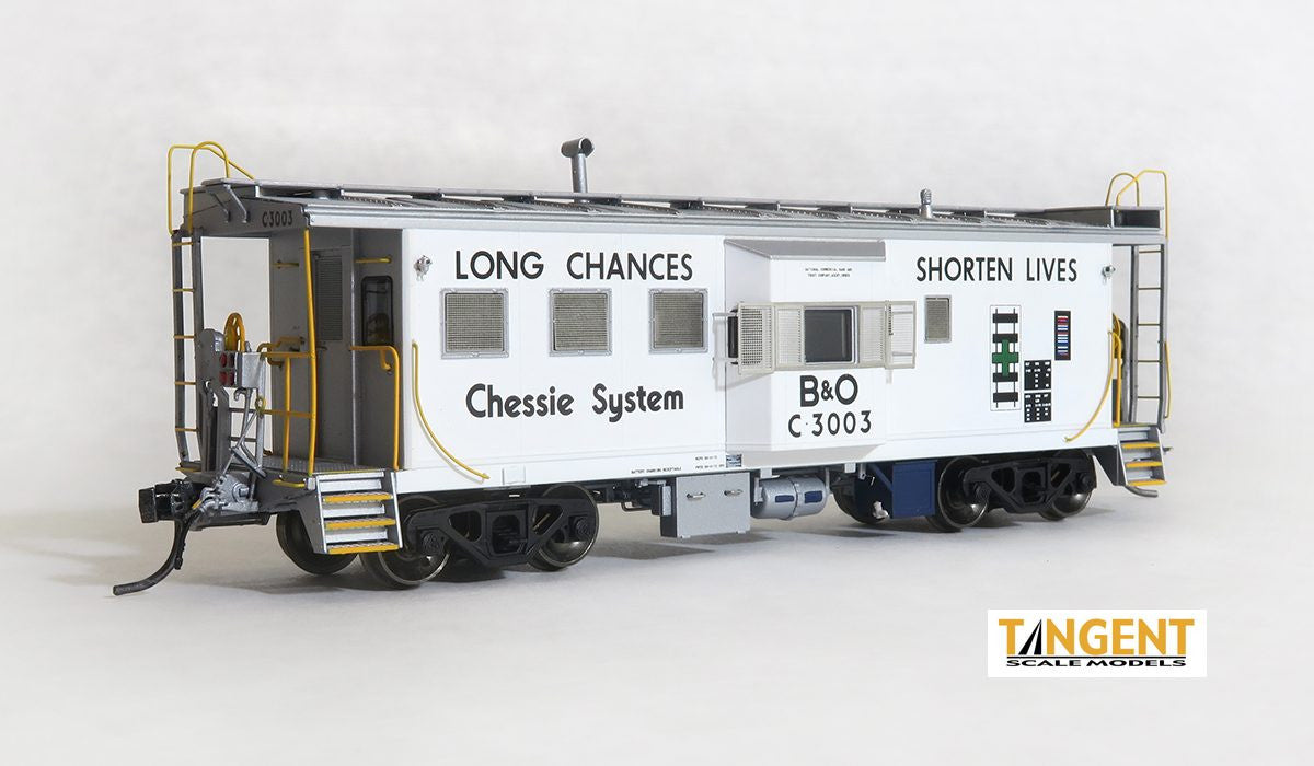 Tangent Scale Models HO 60015-01 International Car Company B&O Class I-18 Steel Bay Window Caboose White Chessie System Safety 1975+ B&O #C-3003