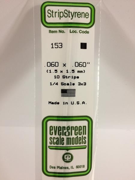 Evergreen Scale Models 153 - .060" X .060" Strip Styrene - 10 Pieces