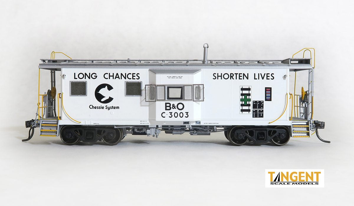 Tangent Scale Models HO 60015-01 International Car Company B&O Class I-18 Steel Bay Window Caboose White Chessie System Safety 1975+ B&O #C-3003