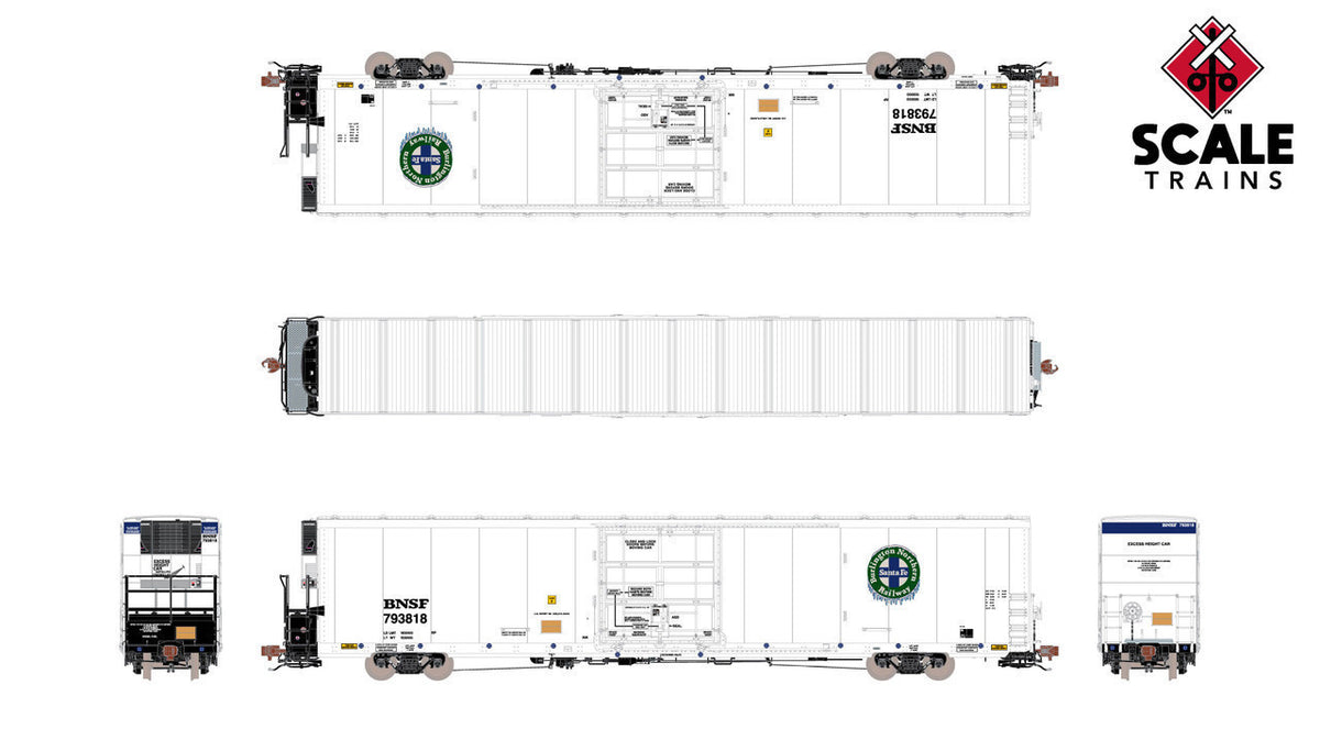ScaleTrains Rivet Counter HO SXT40140 Trinity 82' 7711 Mechanical Reefer BNSF 'Logo Icicles' Conspicuity Stripes Carrier Non-Sound BNSF #793906