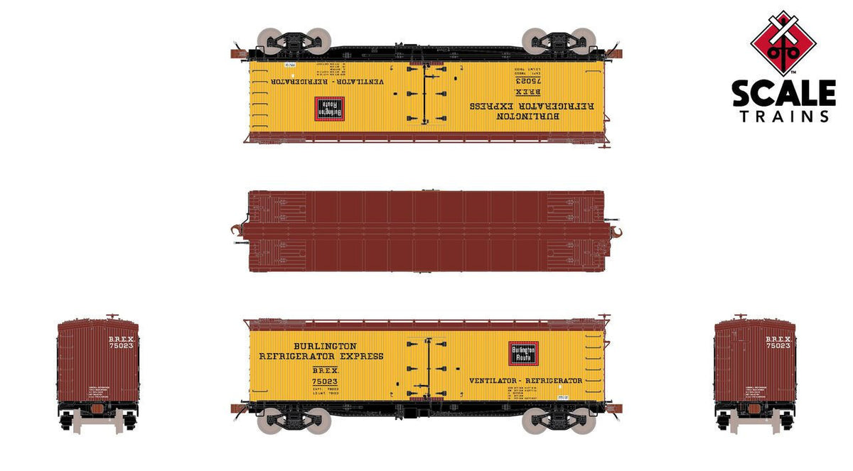 ScaleTrains Fox Valley Models HO SXT15078 PC&F R-40-2 Wood Reefer Burlington Refrigerator Express BREX #75937