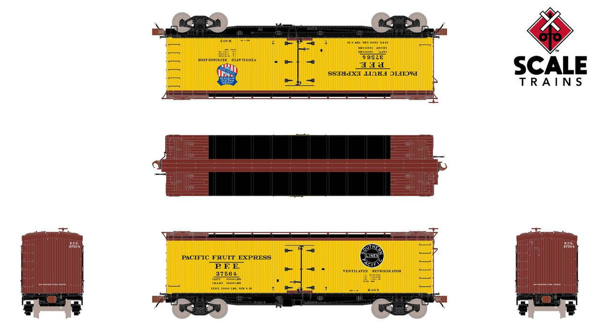 ScaleTrains Fox Valley Models HO SXT15093 PC&F R-40-2 Wood Reefer Pacific Fruit Express/Southern Pacific PFE #37698