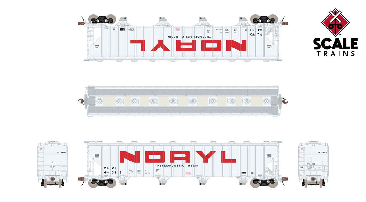 ScaleTrains Rivet Counter HO SXT39444 P-S 5820 Covered Hopper Noryl White 'Large Red Lettering' PLWX #44326