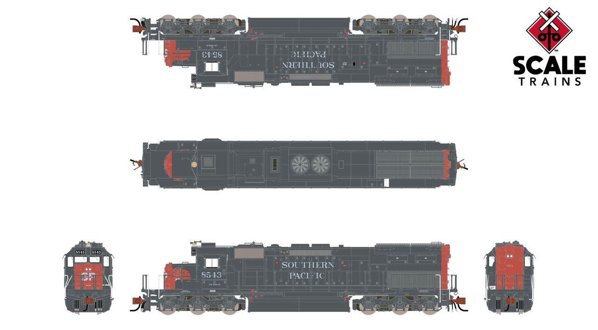 ScaleTrains Rivet Counter N SXT41032 DCC/ESU LokSound V5 EMD SD40T-2 Southern Pacific 'Distressed Roman Lettering Lobotomized' SP #8568