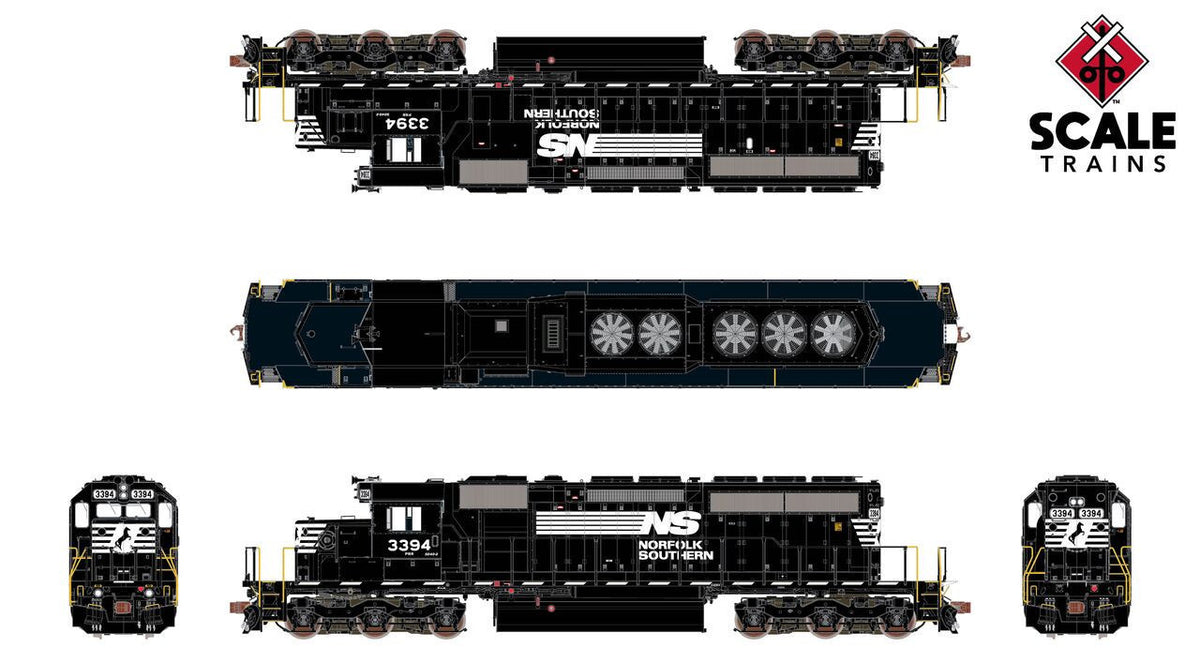 ScaleTrains Rivet Counter HO SXT40800 DCC Ready EMD SD40-2 Locomotive Norfolk Southern Thoroughbred Ditch Lights NS #3396